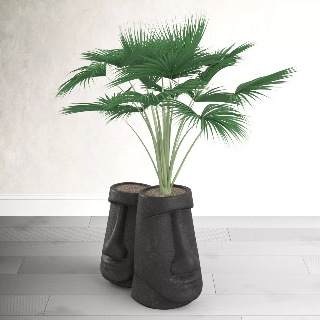 Moai Statue Planter 3D Model – PBR Textured Interior Asset, FBX - View 2