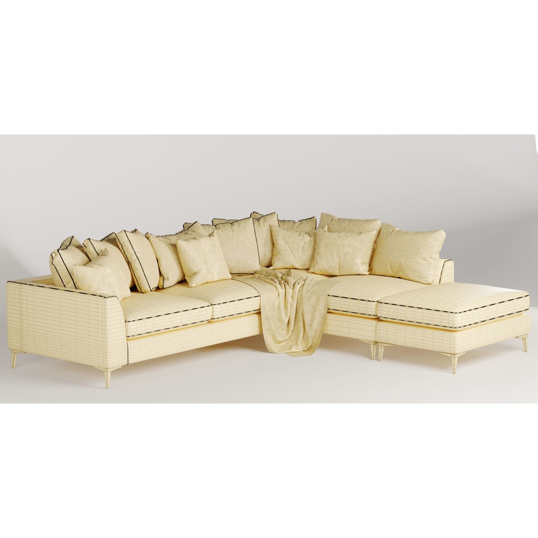 Cleveland Corner Sofa 3D Model – Modern Fabric Design, FBX & OBJ Formats