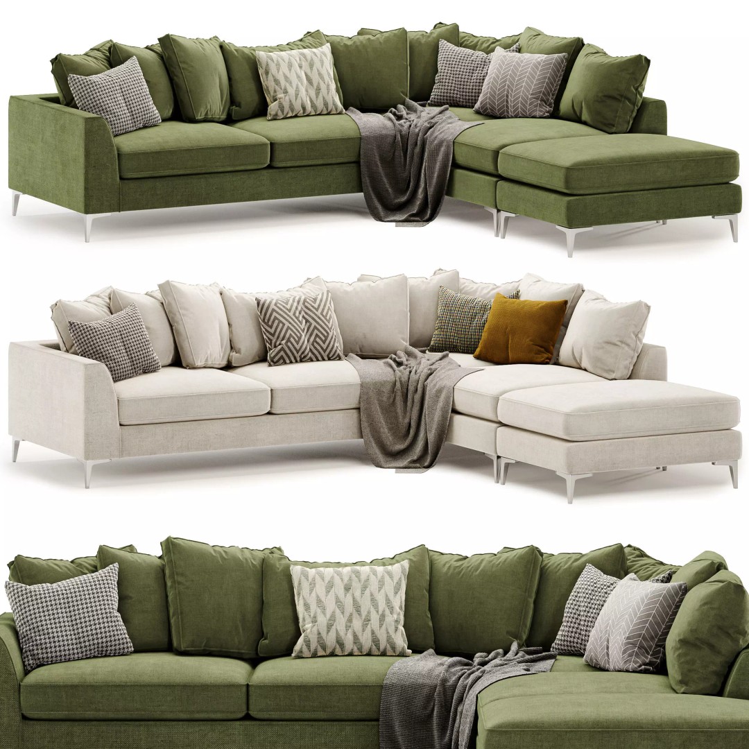 Cleveland Corner Sofa 3D Model – Modern Fabric Design, FBX & OBJ Formats - View 2