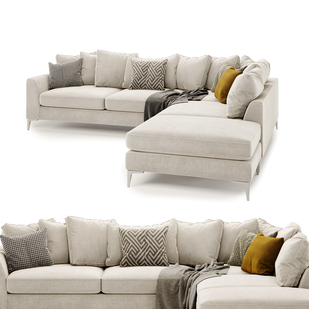 Cleveland Corner Sofa 3D Model – Modern Fabric Design, FBX & OBJ Formats - View 3