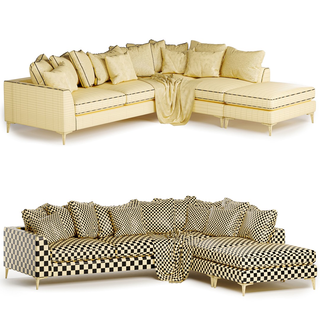 Cleveland Corner Sofa 3D Model – Modern Fabric Design, FBX & OBJ Formats - View 7