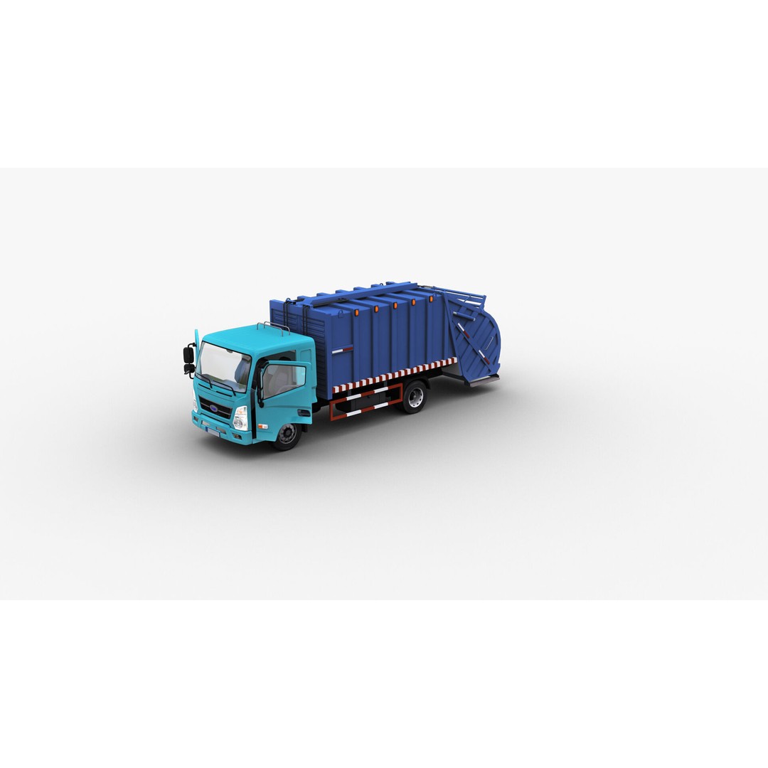 Garbage Truck 3D Model – Low Poly Game-Ready Vehicle with Interior - View 3