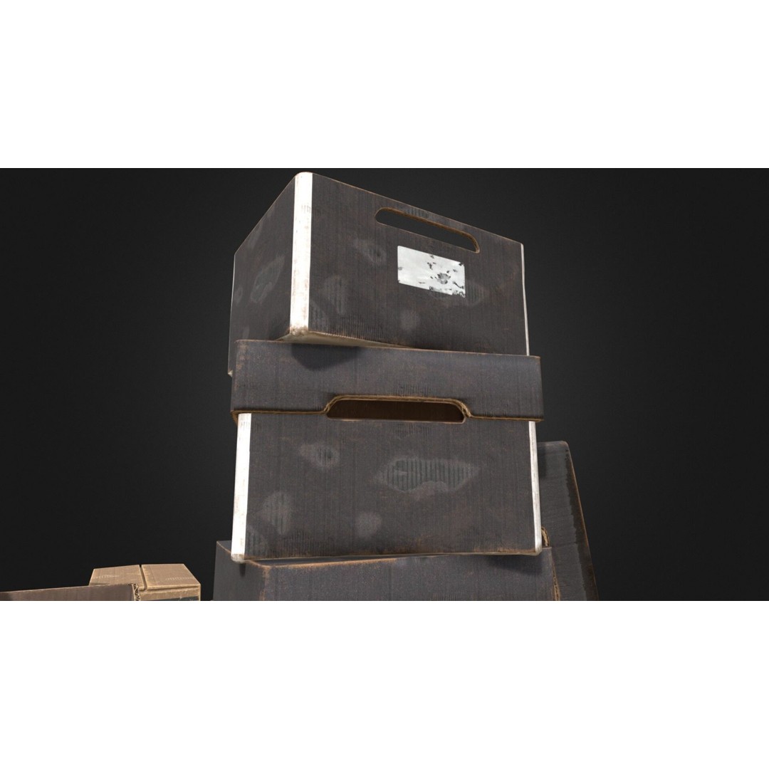 Old Cardboard Box 3D Model – Low Poly Game Ready Asset, FBX - View 10