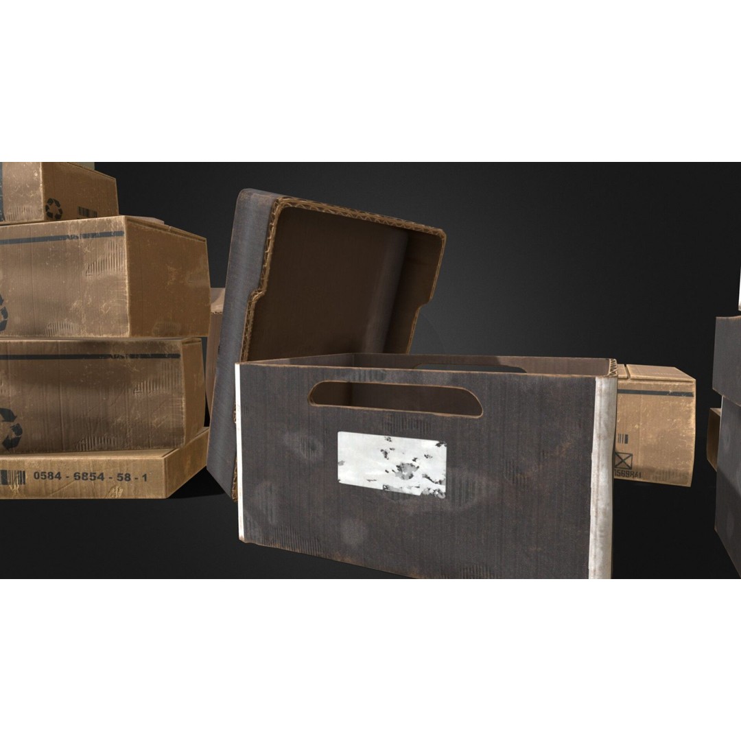 Old Cardboard Box 3D Model – Low Poly Game Ready Asset, FBX - View 11
