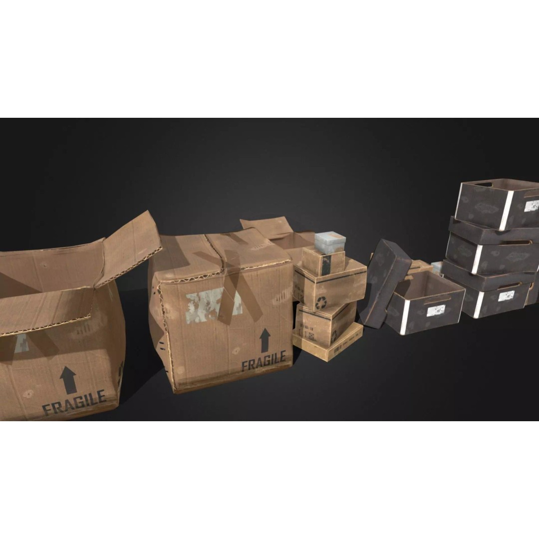 Old Cardboard Box 3D Model – Low Poly Game Ready Asset, FBX - View 2