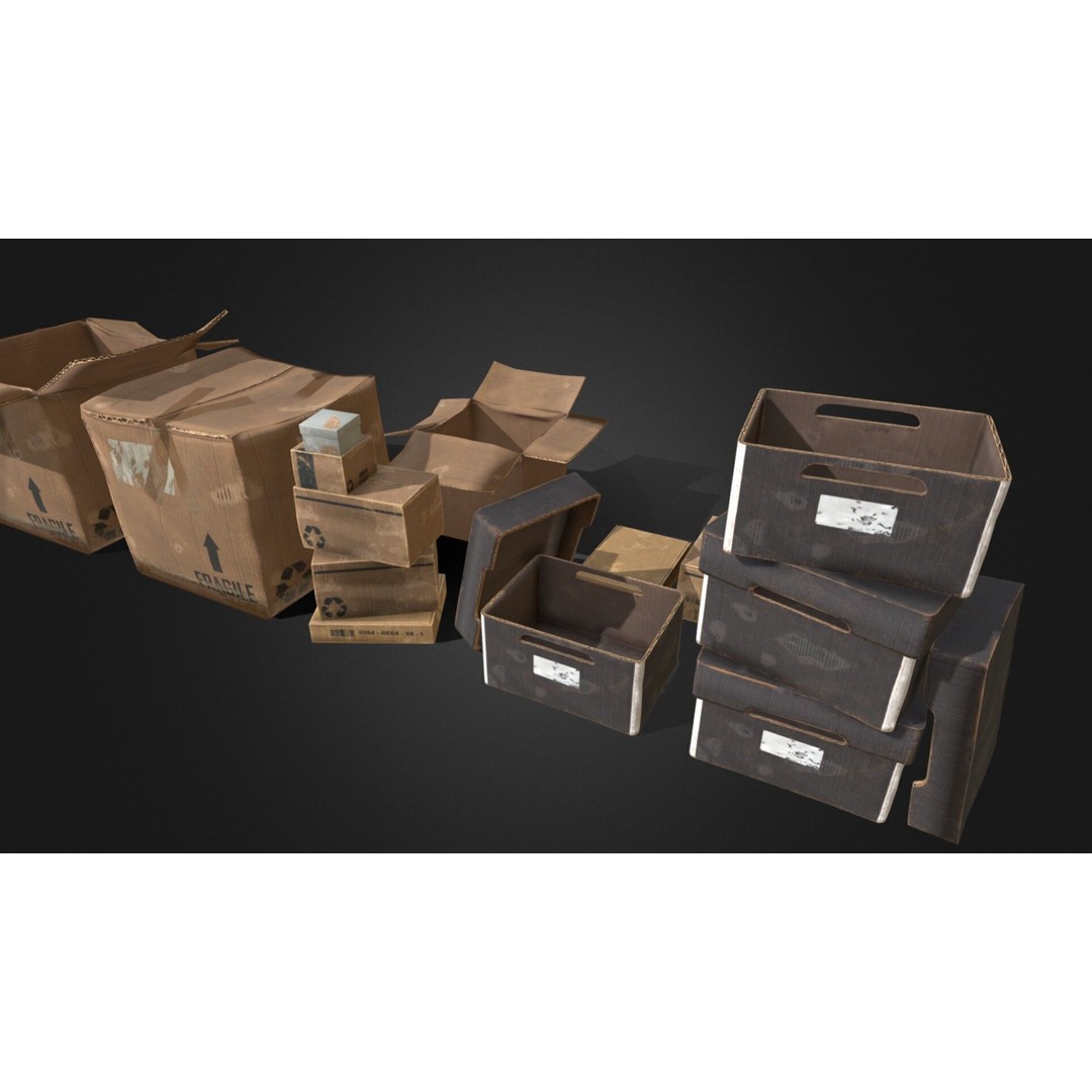 Old Cardboard Box 3D Model – Low Poly Game Ready Asset, FBX - View 4