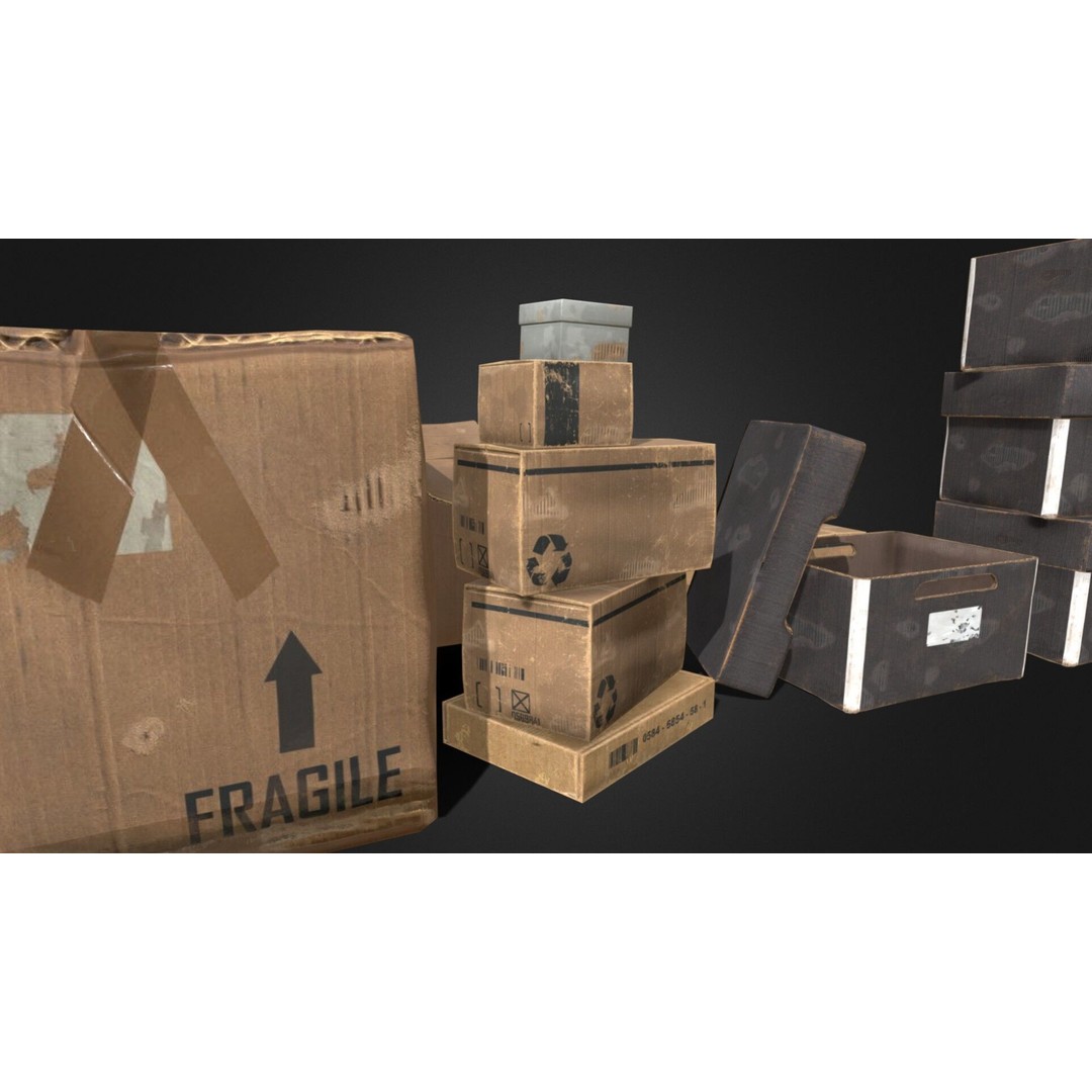 Old Cardboard Box 3D Model – Low Poly Game Ready Asset, FBX - View 6