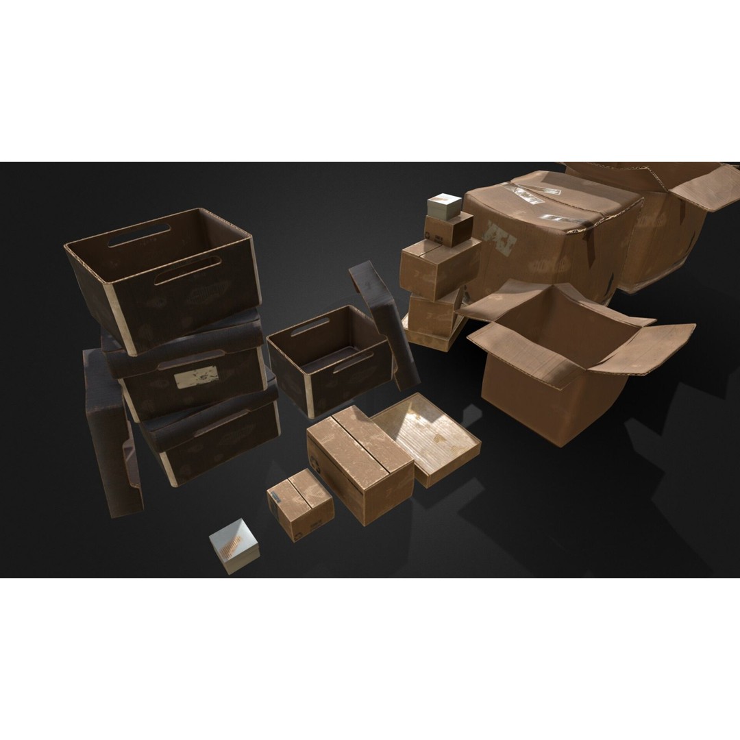 Old Cardboard Box 3D Model – Low Poly Game Ready Asset, FBX - View 8