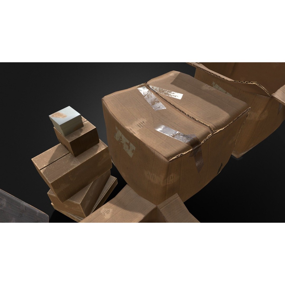 Old Cardboard Box 3D Model – Low Poly Game Ready Asset, FBX - View 9