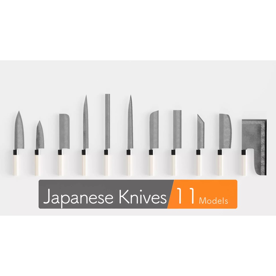 Japanese Knives 3D Model – Detailed Kitchenware with PBR Textures - View 2