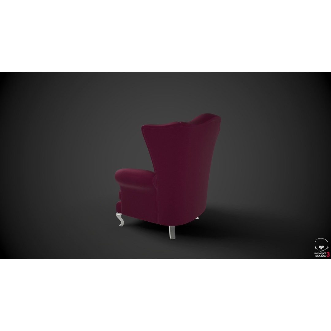 Wingback Chairs 3D Model – Low Poly Retro Upholstered Design, FBX - View 11