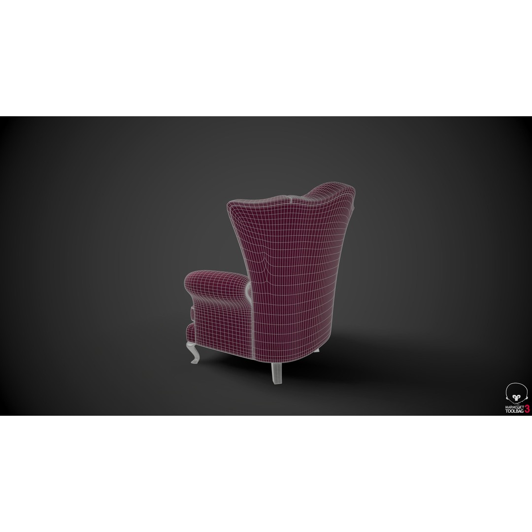 Wingback Chairs 3D Model – Low Poly Retro Upholstered Design, FBX - View 12