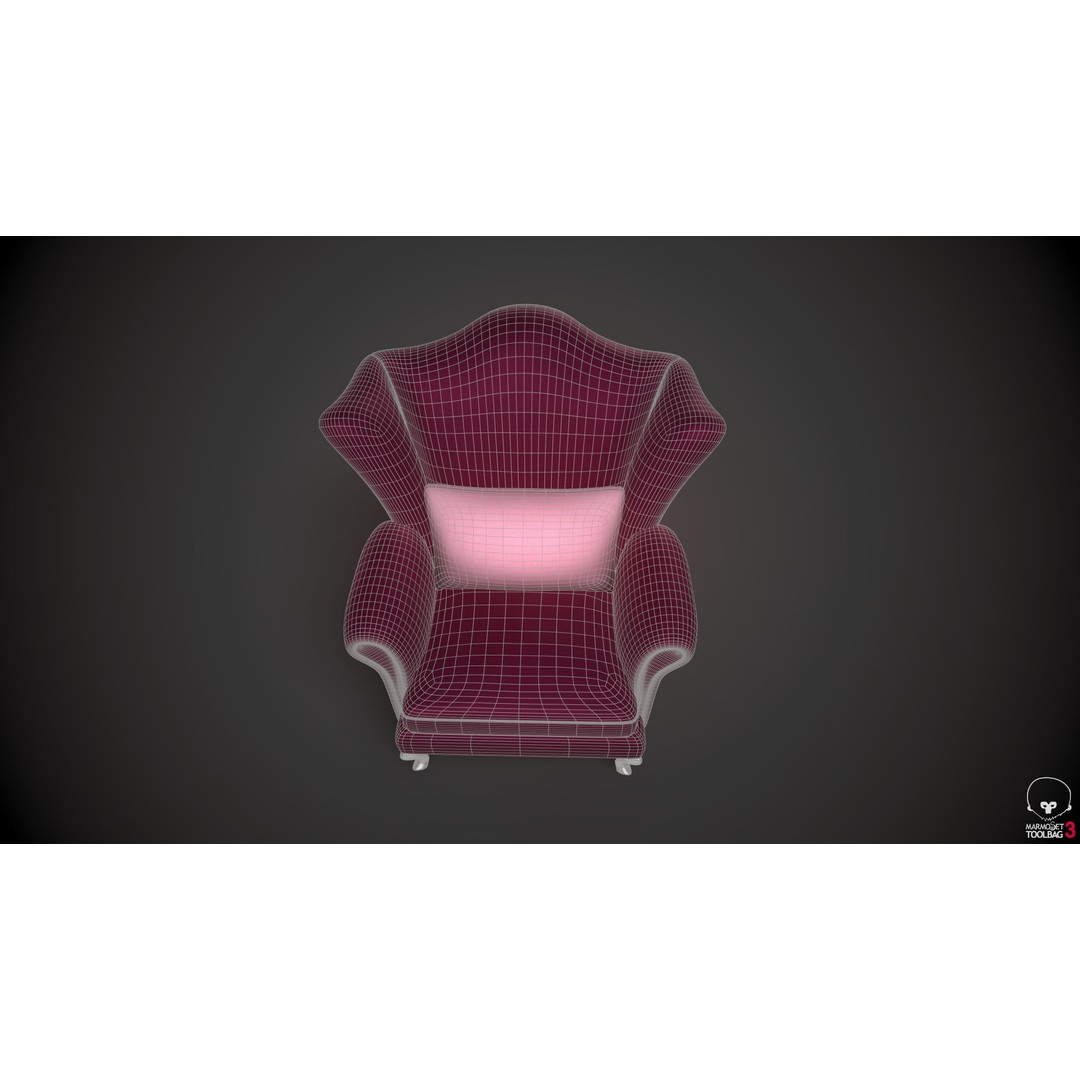 Wingback Chairs 3D Model – Low Poly Retro Upholstered Design, FBX - View 14