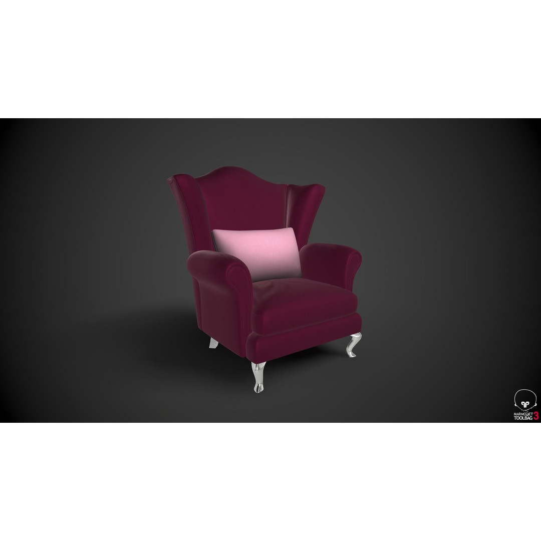 Wingback Chairs 3D Model – Low Poly Retro Upholstered Design, FBX - View 3