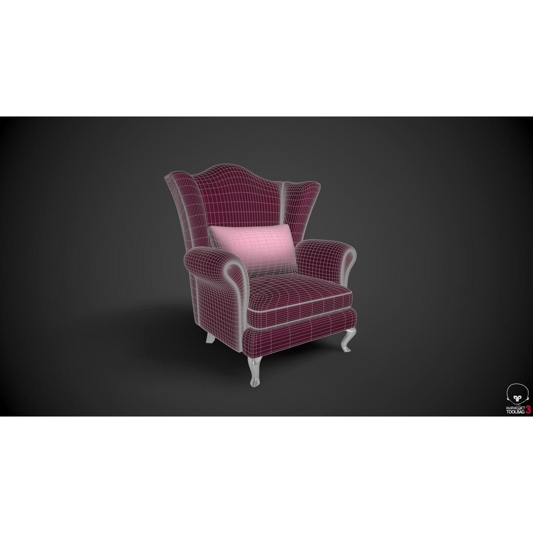 Wingback Chairs 3D Model – Low Poly Retro Upholstered Design, FBX - View 4
