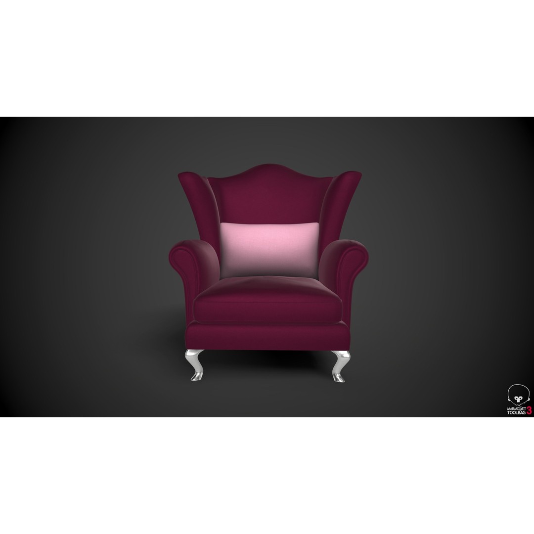Wingback Chairs 3D Model – Low Poly Retro Upholstered Design, FBX - View 5
