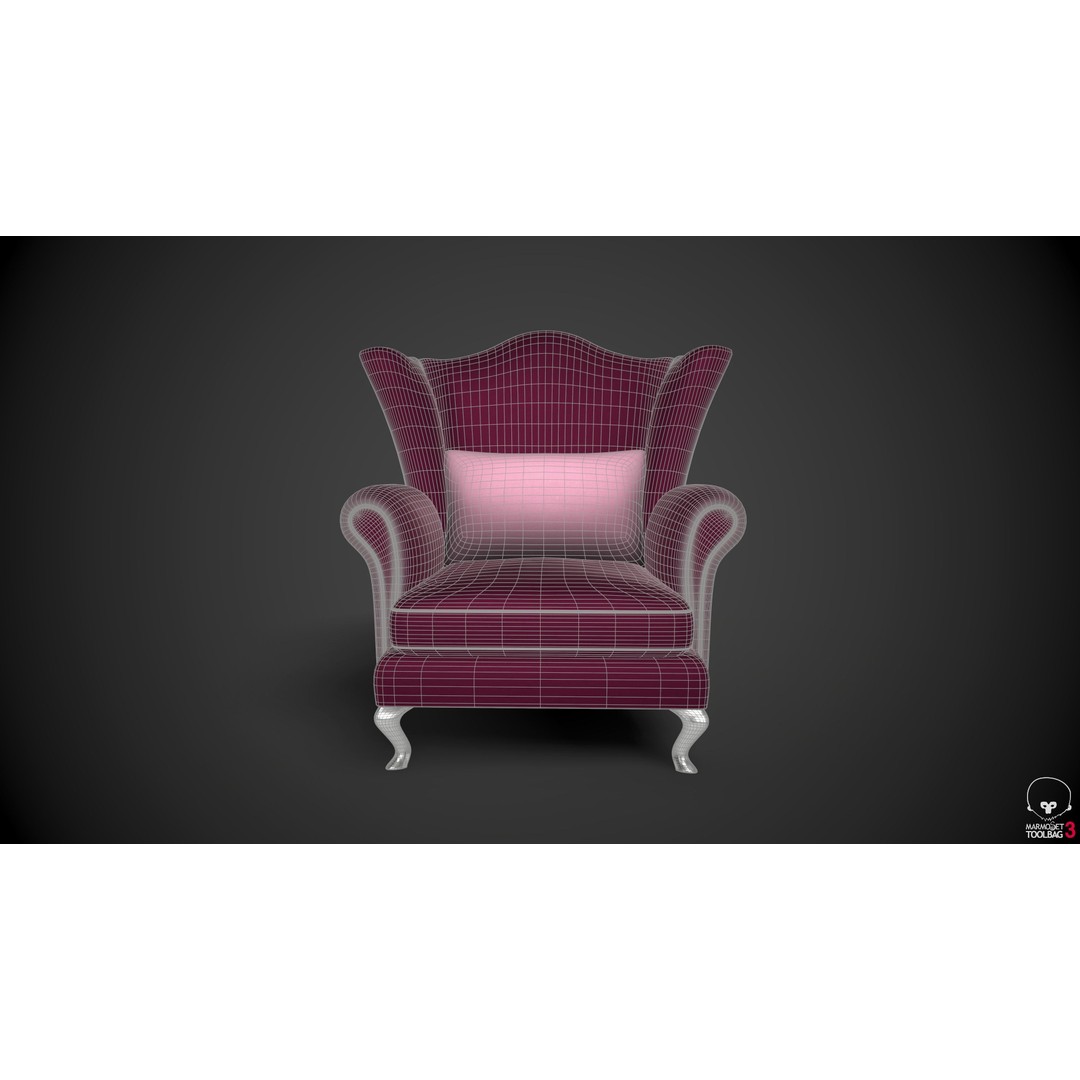 Wingback Chairs 3D Model – Low Poly Retro Upholstered Design, FBX - View 6