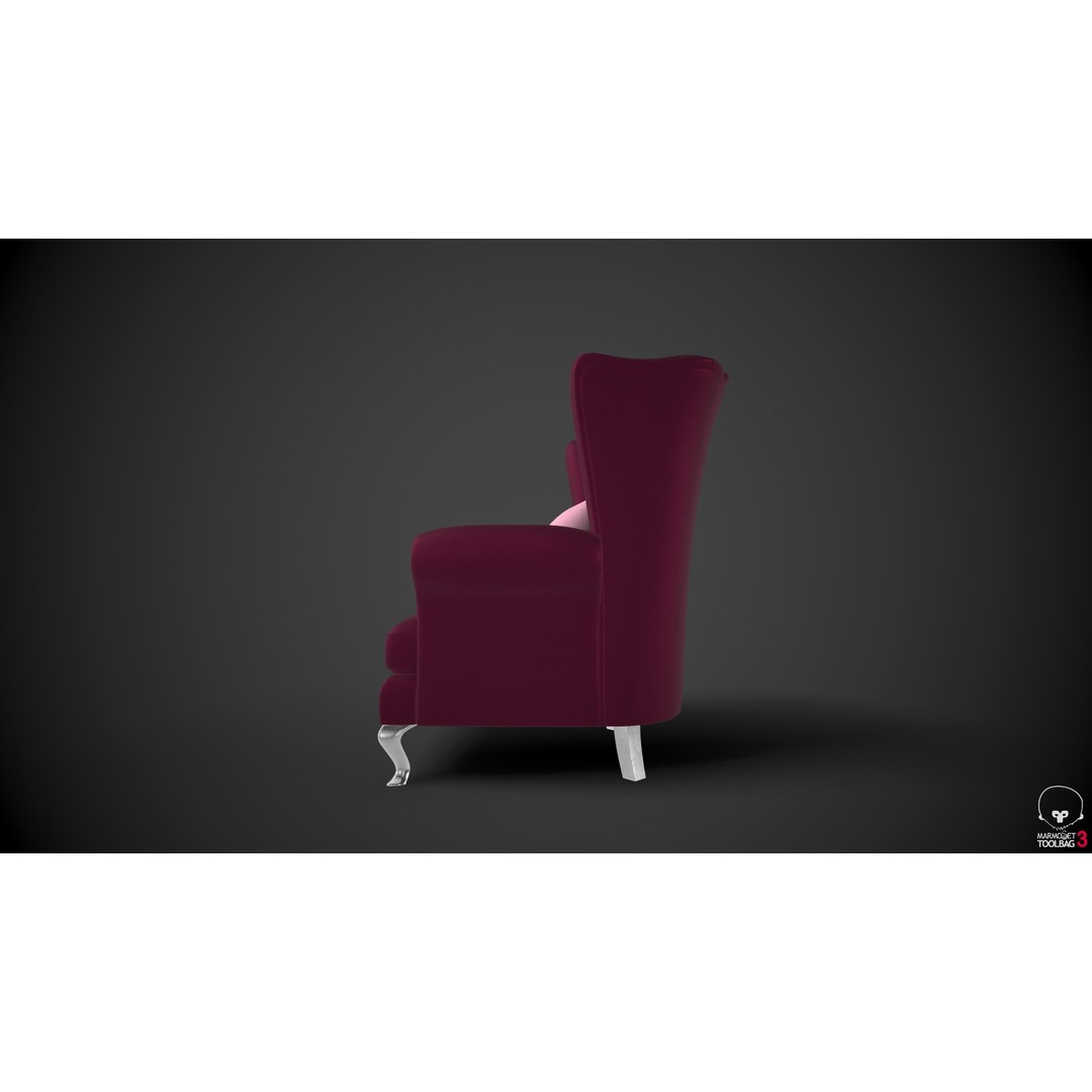 Wingback Chairs 3D Model – Low Poly Retro Upholstered Design, FBX - View 7
