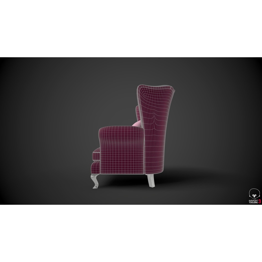 Wingback Chairs 3D Model – Low Poly Retro Upholstered Design, FBX - View 8