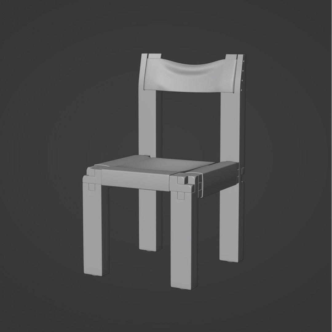 Pierre Chapo S11 Chair 3D Model – Brutalist Design, PBR Textures, FBX/OBJ