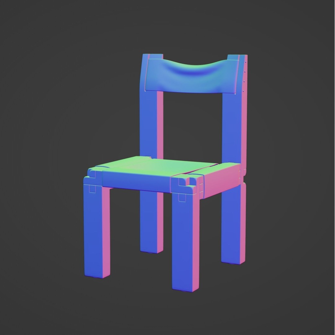 Pierre Chapo S11 Chair 3D Model – Brutalist Design, PBR Textures, FBX/OBJ - View 10