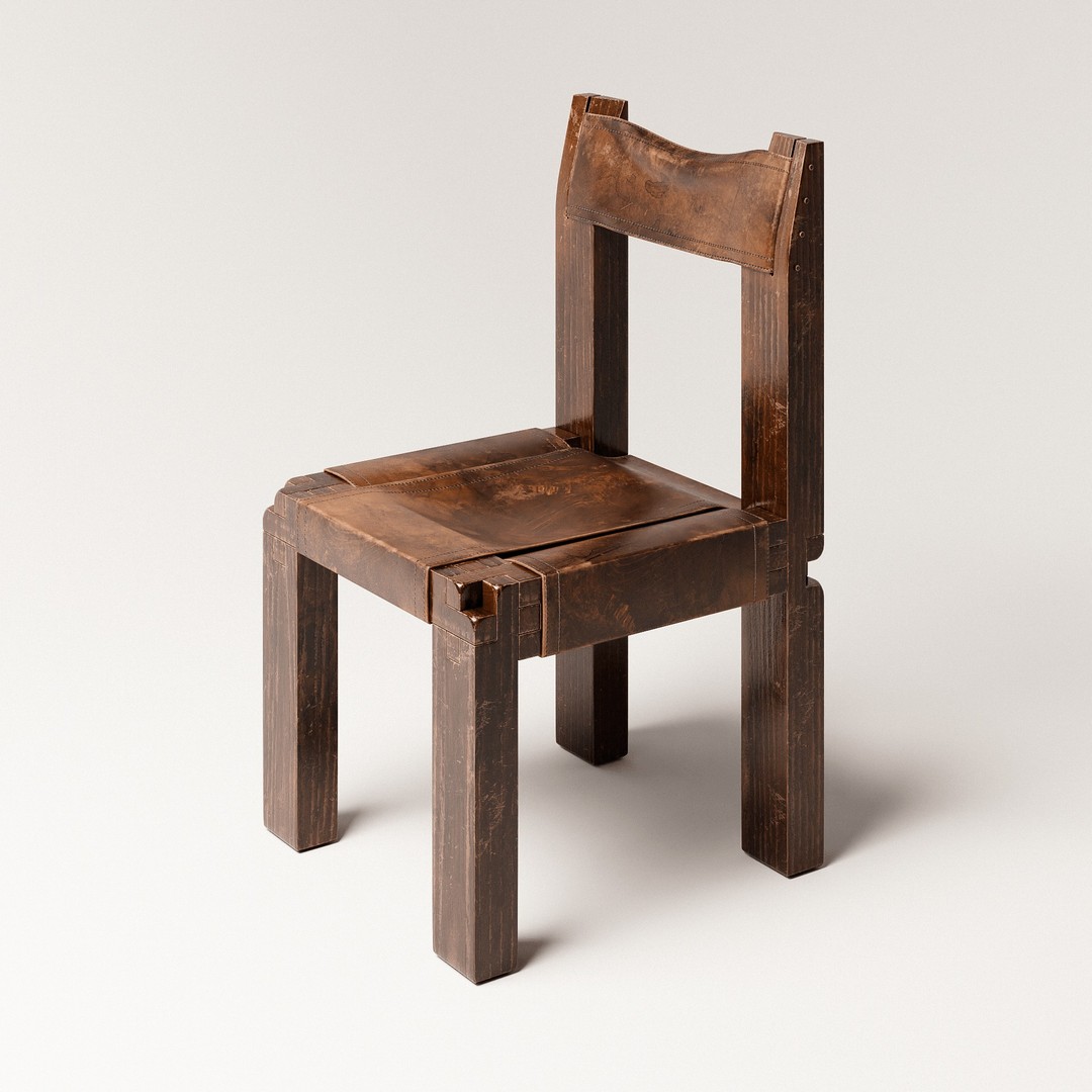 Pierre Chapo S11 Chair 3D Model – Brutalist Design, PBR Textures, FBX/OBJ - View 3