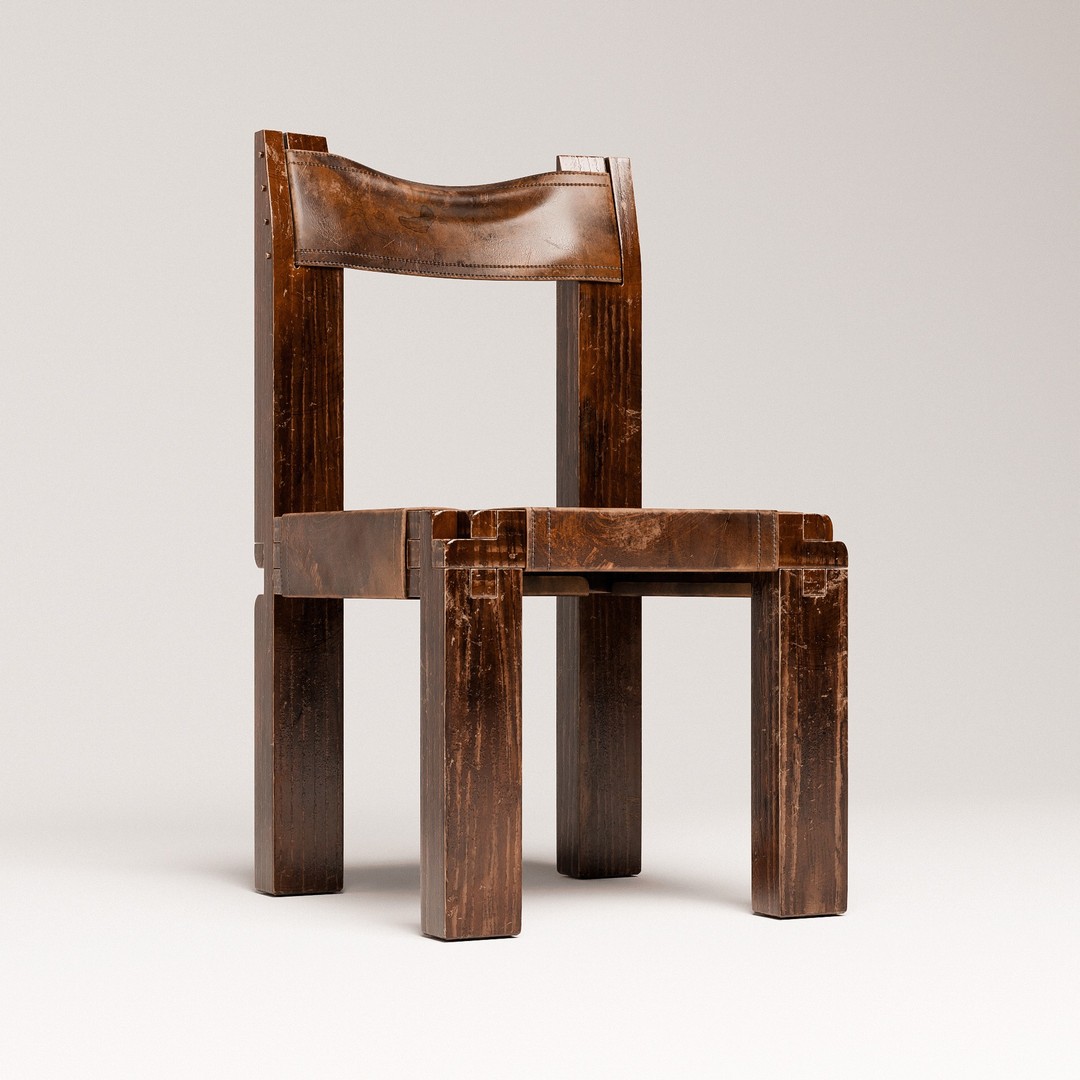 Pierre Chapo S11 Chair 3D Model – Brutalist Design, PBR Textures, FBX/OBJ - View 4