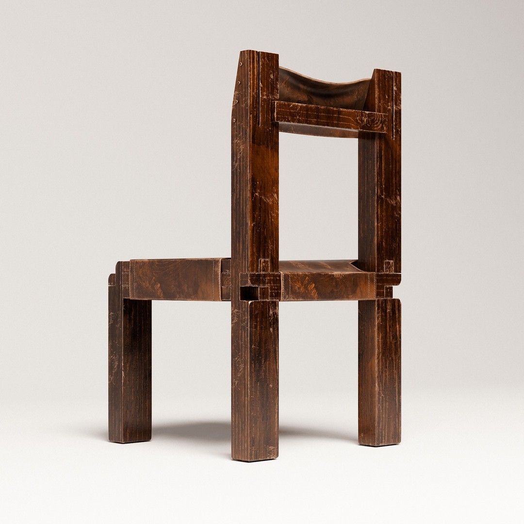 Pierre Chapo S11 Chair 3D Model – Brutalist Design, PBR Textures, FBX/OBJ - View 8