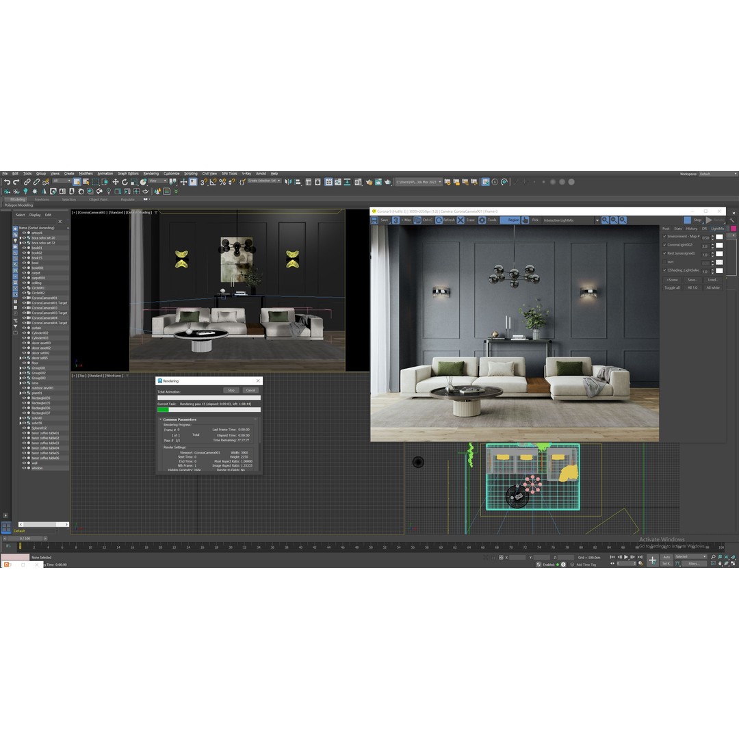 Modern Living Room 3D Model – Bright Interior Scene, FBX - View 5
