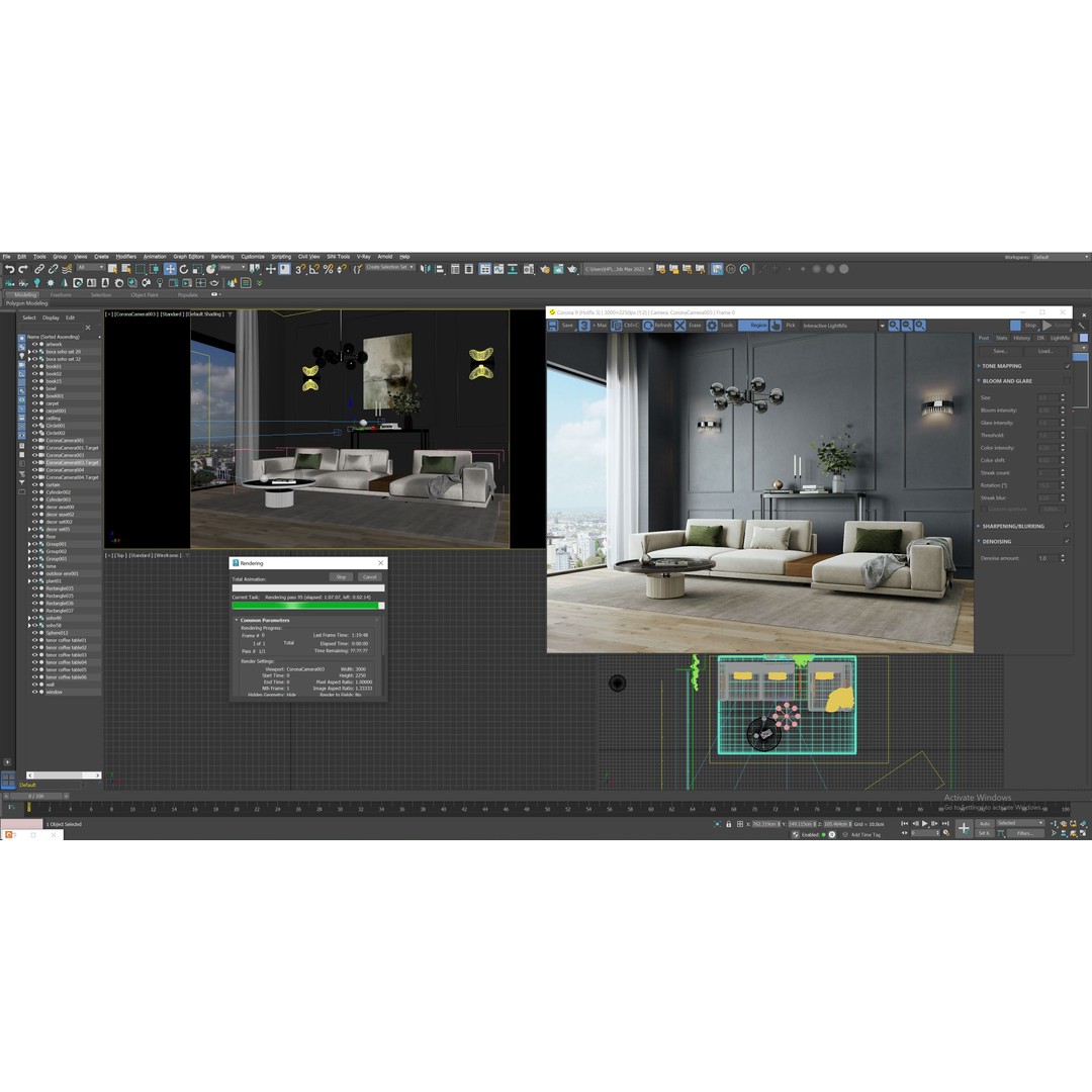 Modern Living Room 3D Model – Bright Interior Scene, FBX - View 6