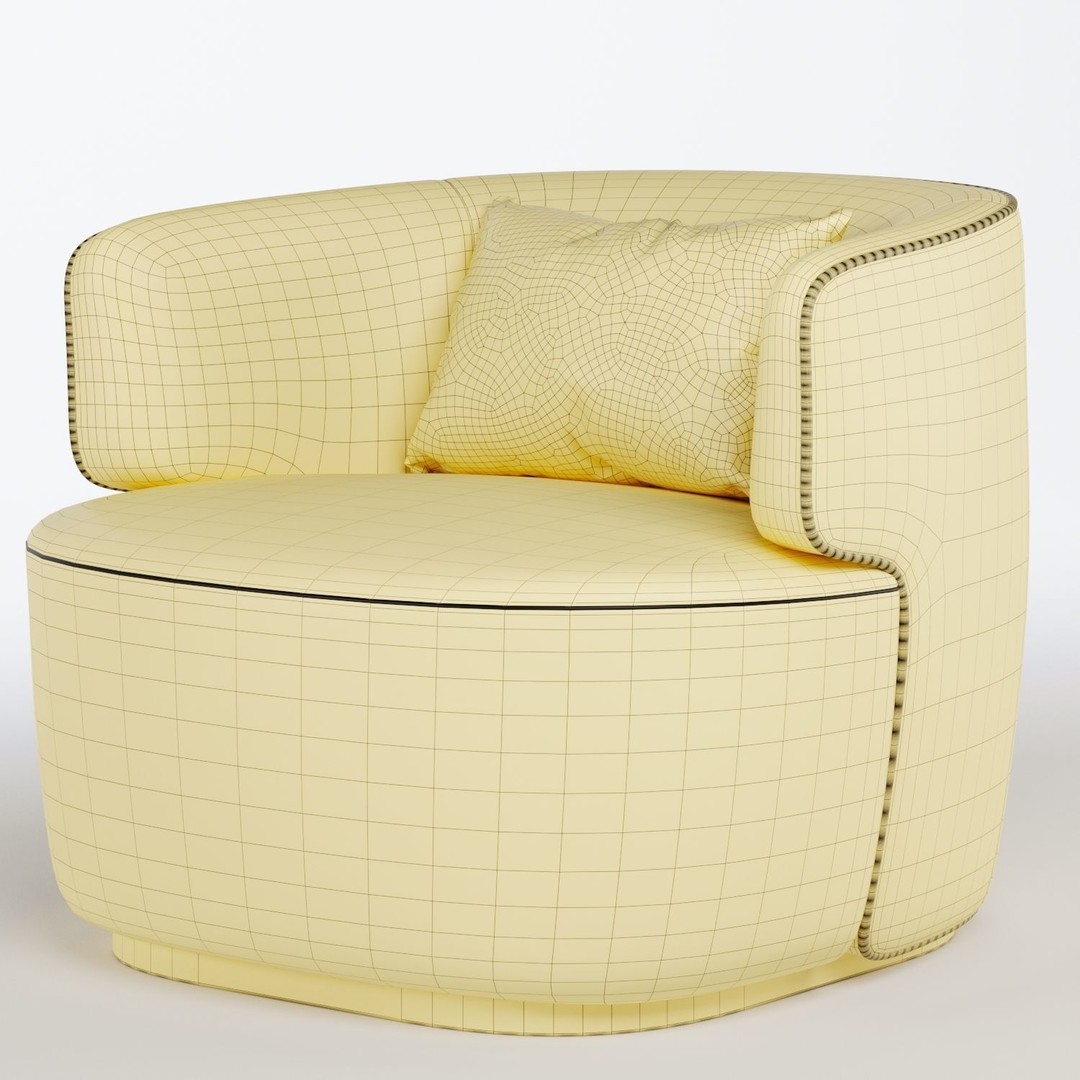 Ritz Arm Chair 3D Model – Modern Fabric Seat, FBX & OBJ Formats - View 9