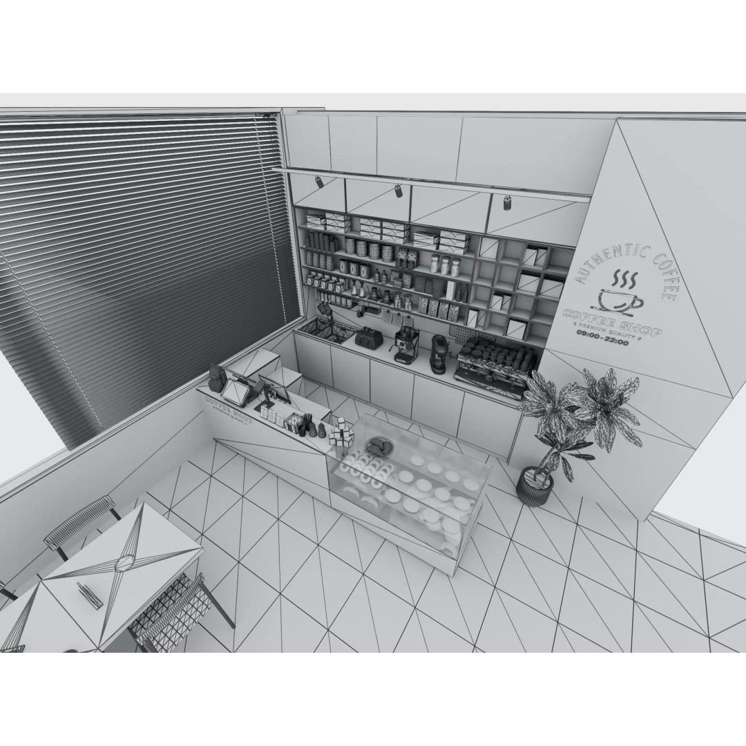 Modern Coffee Bar 3D Model – Low Poly Interior Scene, FBX - View 12
