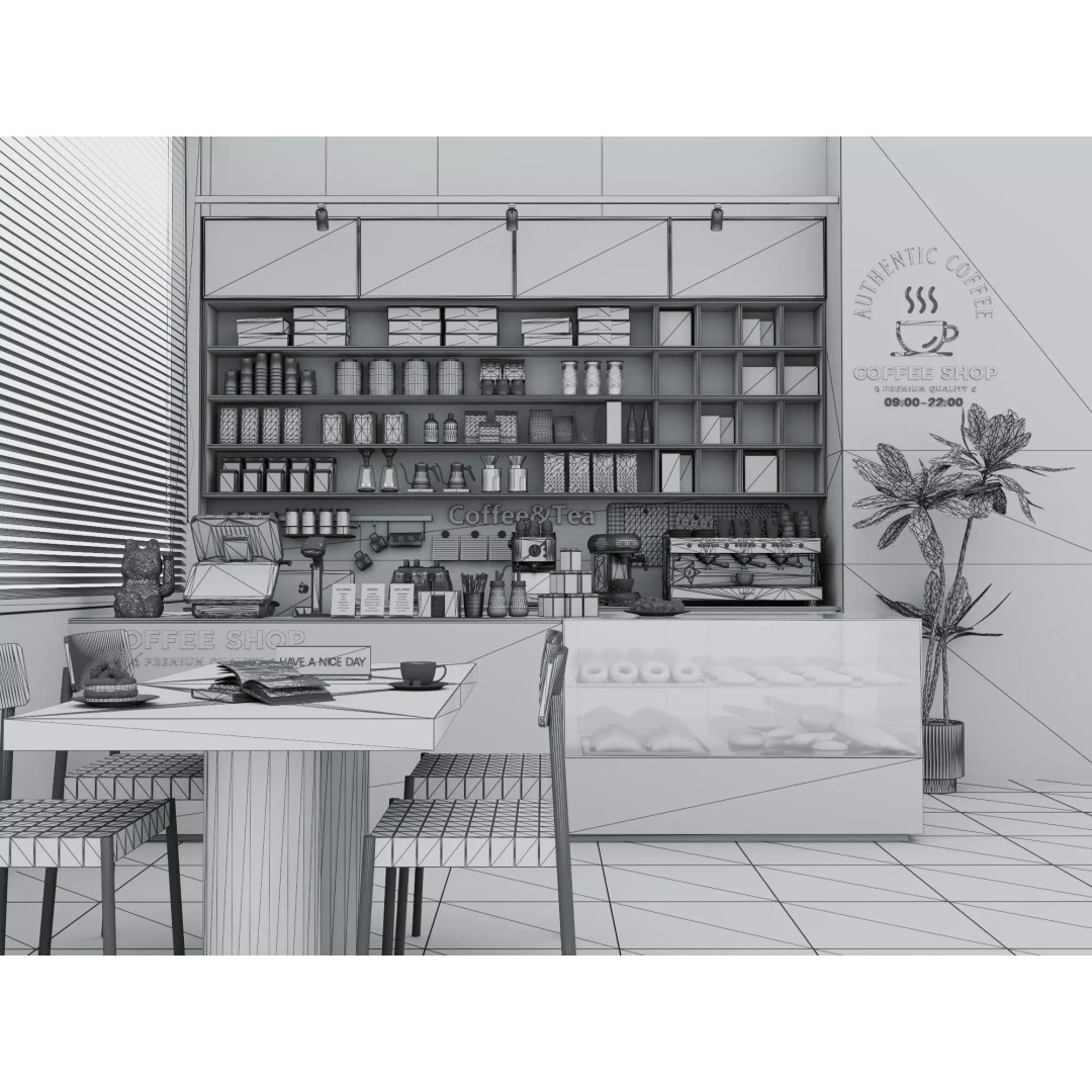 Modern Coffee Bar 3D Model – Low Poly Interior Scene, FBX - View 13