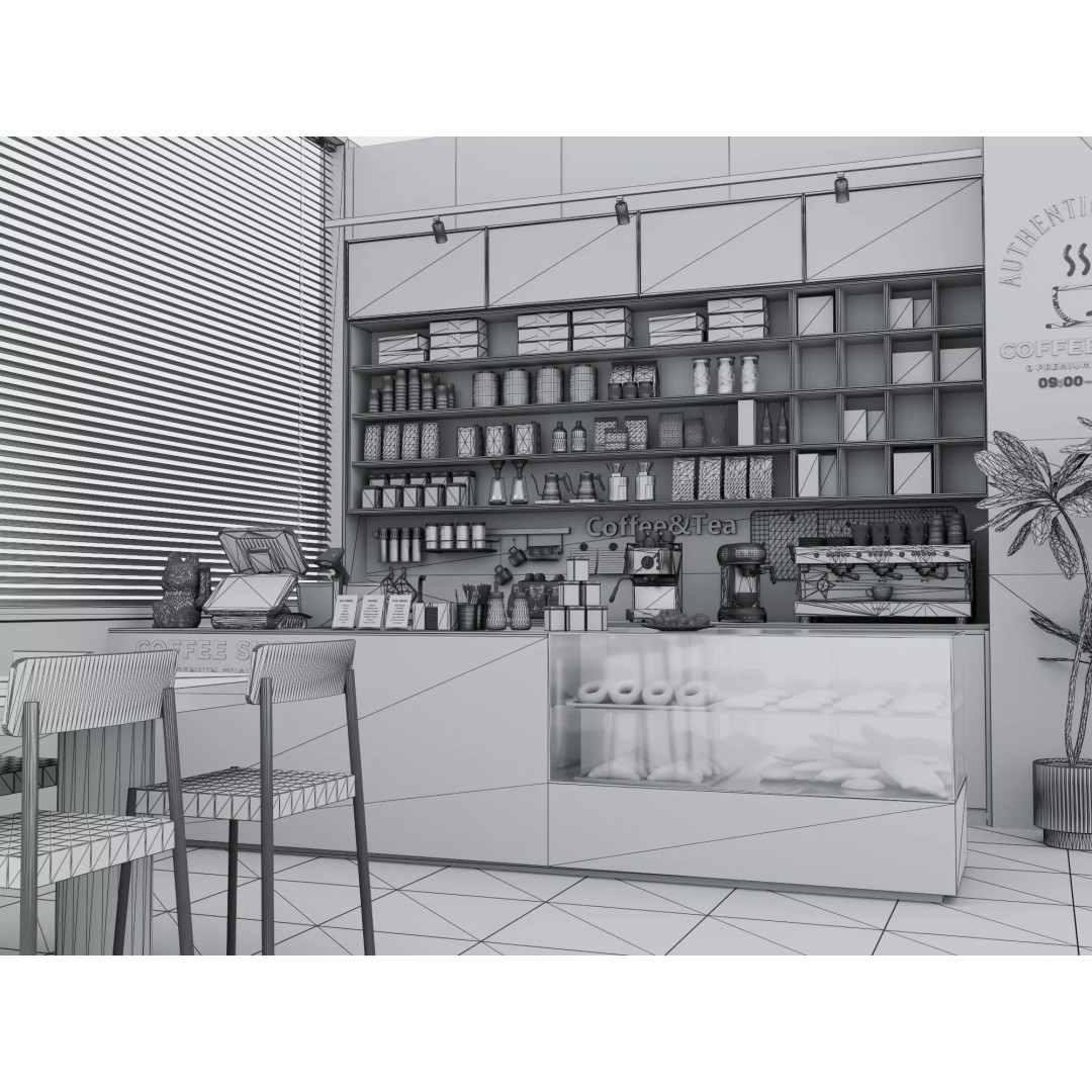 Modern Coffee Bar 3D Model – Low Poly Interior Scene, FBX - View 14