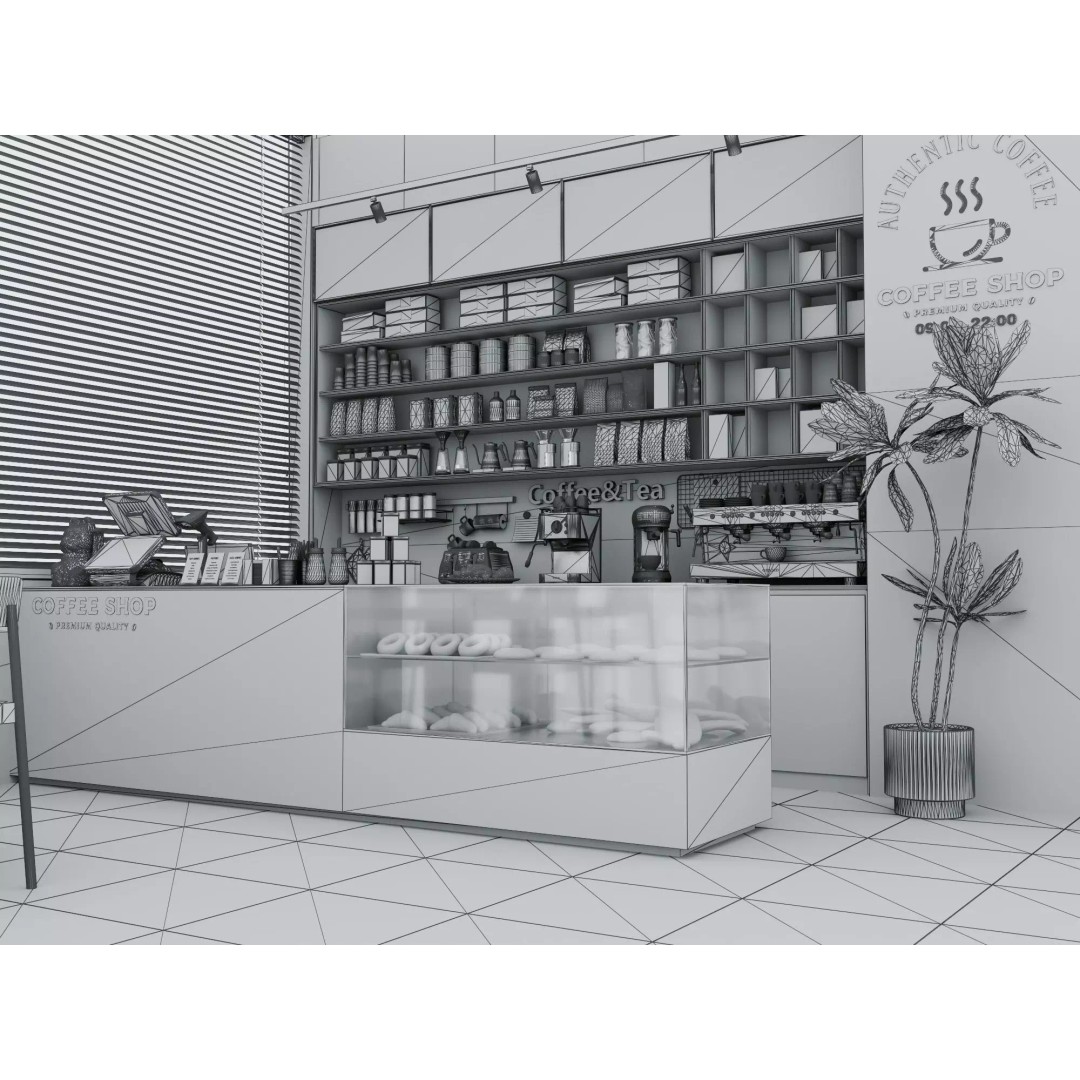 Modern Coffee Bar 3D Model – Low Poly Interior Scene, FBX - View 15