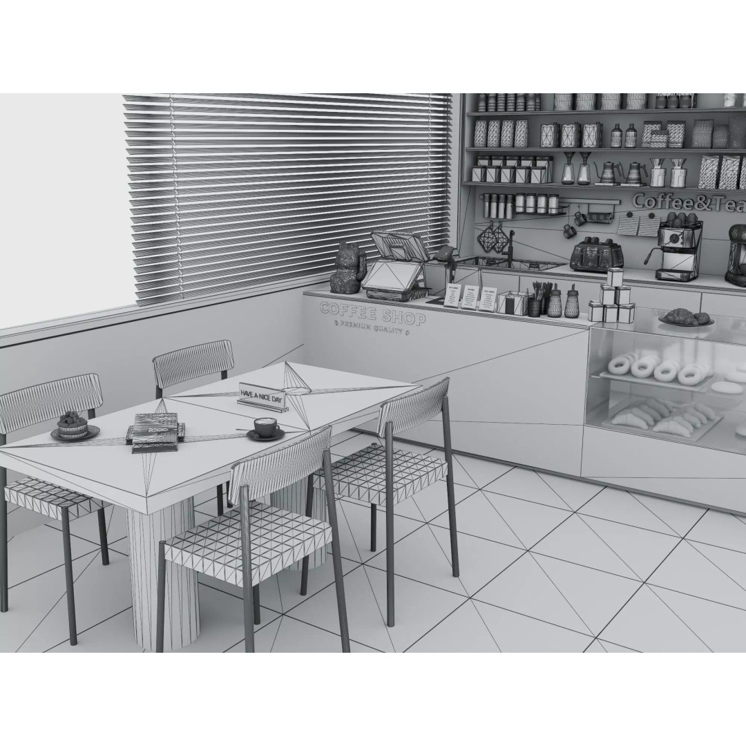 Modern Coffee Bar 3D Model – Low Poly Interior Scene, FBX - View 16