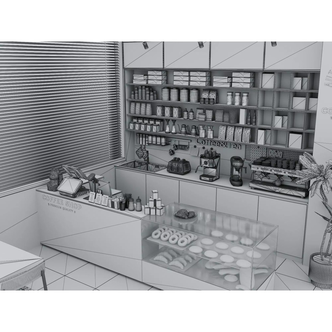 Modern Coffee Bar 3D Model – Low Poly Interior Scene, FBX - View 17