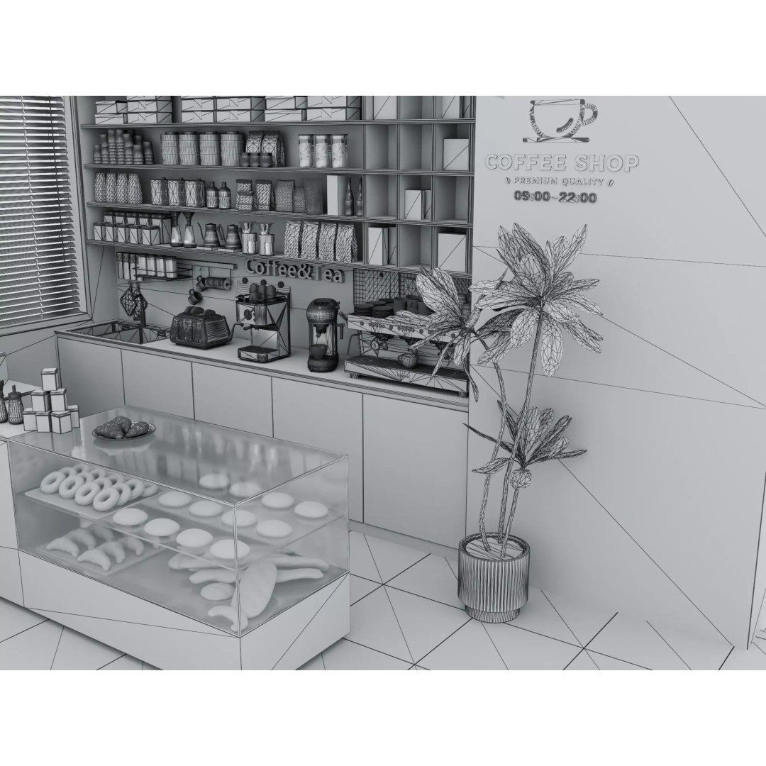 Modern Coffee Bar 3D Model – Low Poly Interior Scene, FBX - View 18