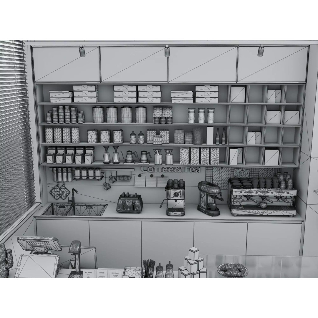 Modern Coffee Bar 3D Model – Low Poly Interior Scene, FBX - View 19