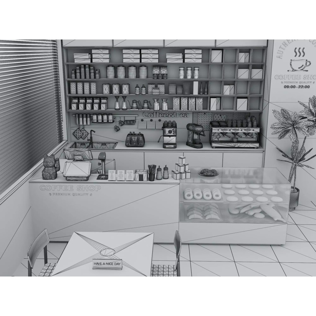 Modern Coffee Bar 3D Model – Low Poly Interior Scene, FBX - View 20