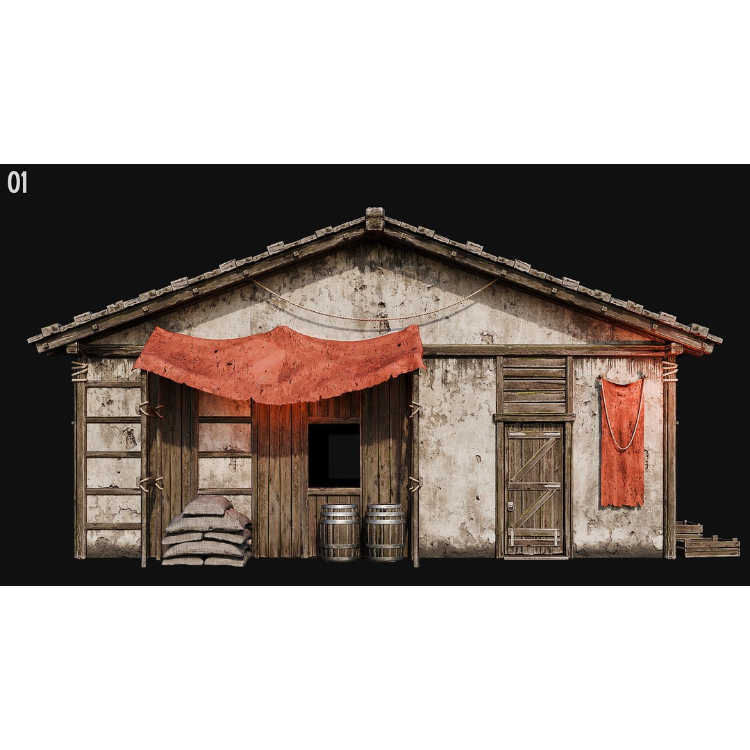 Medieval House 3D Model – Low Poly PBR Asset, FBX, OBJ, Blender - View 10