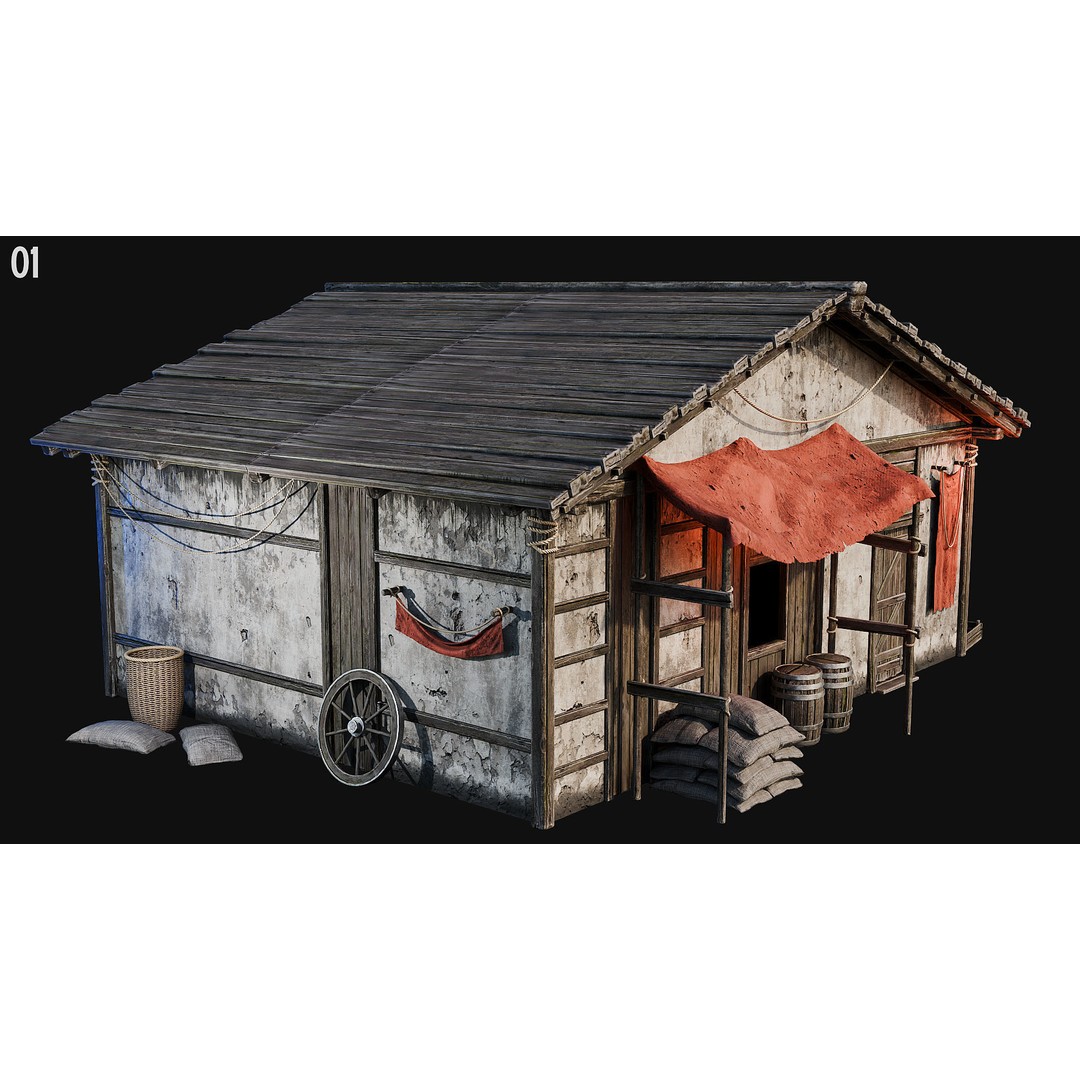 Medieval House 3D Model – Low Poly PBR Asset, FBX, OBJ, Blender - View 11