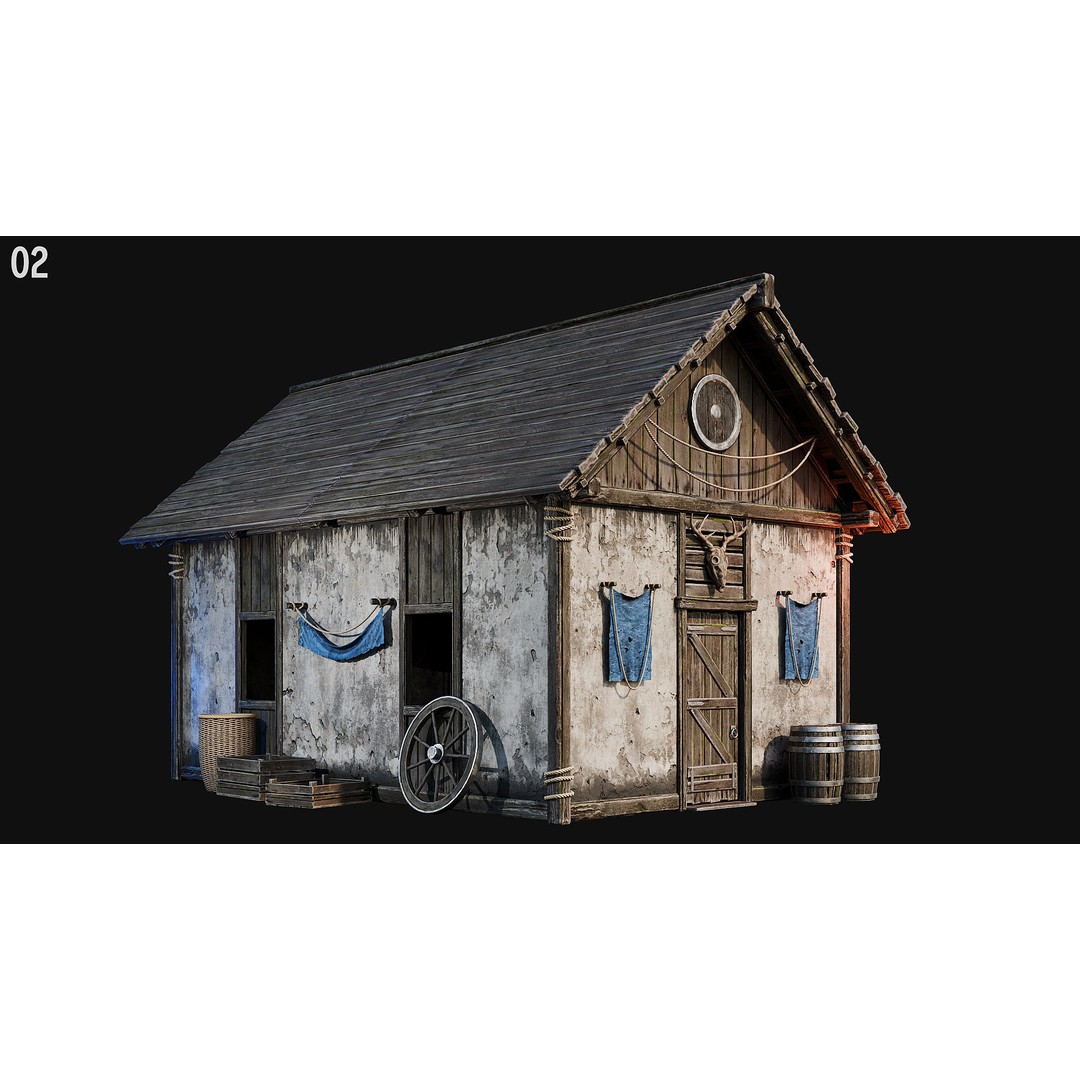 Medieval House 3D Model – Low Poly PBR Asset, FBX, OBJ, Blender - View 13