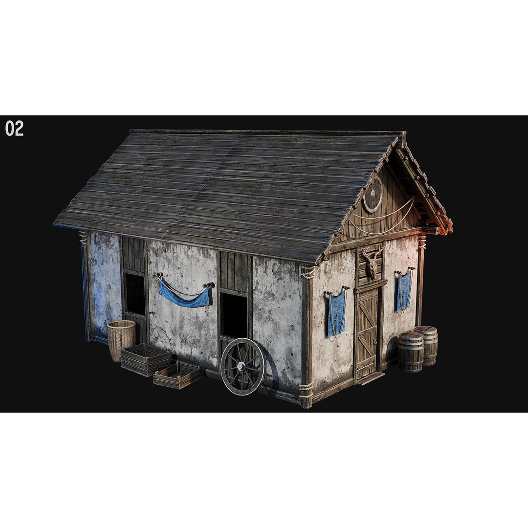 Medieval House 3D Model – Low Poly PBR Asset, FBX, OBJ, Blender - View 15
