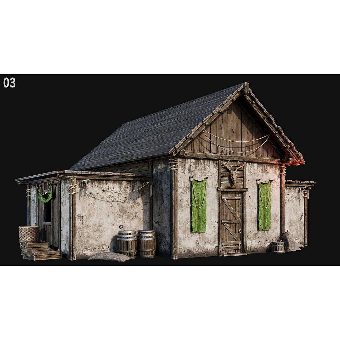 Medieval House 3D Model – Low Poly PBR Asset, FBX, OBJ, Blender - View 16