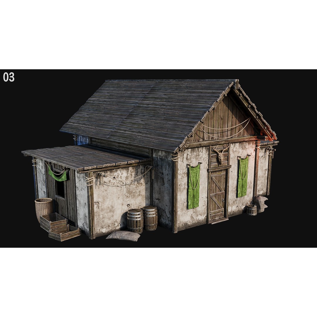 Medieval House 3D Model – Low Poly PBR Asset, FBX, OBJ, Blender - View 18