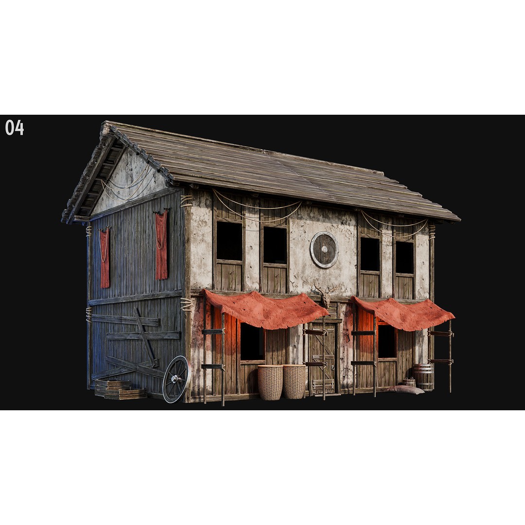 Medieval House 3D Model – Low Poly PBR Asset, FBX, OBJ, Blender - View 19
