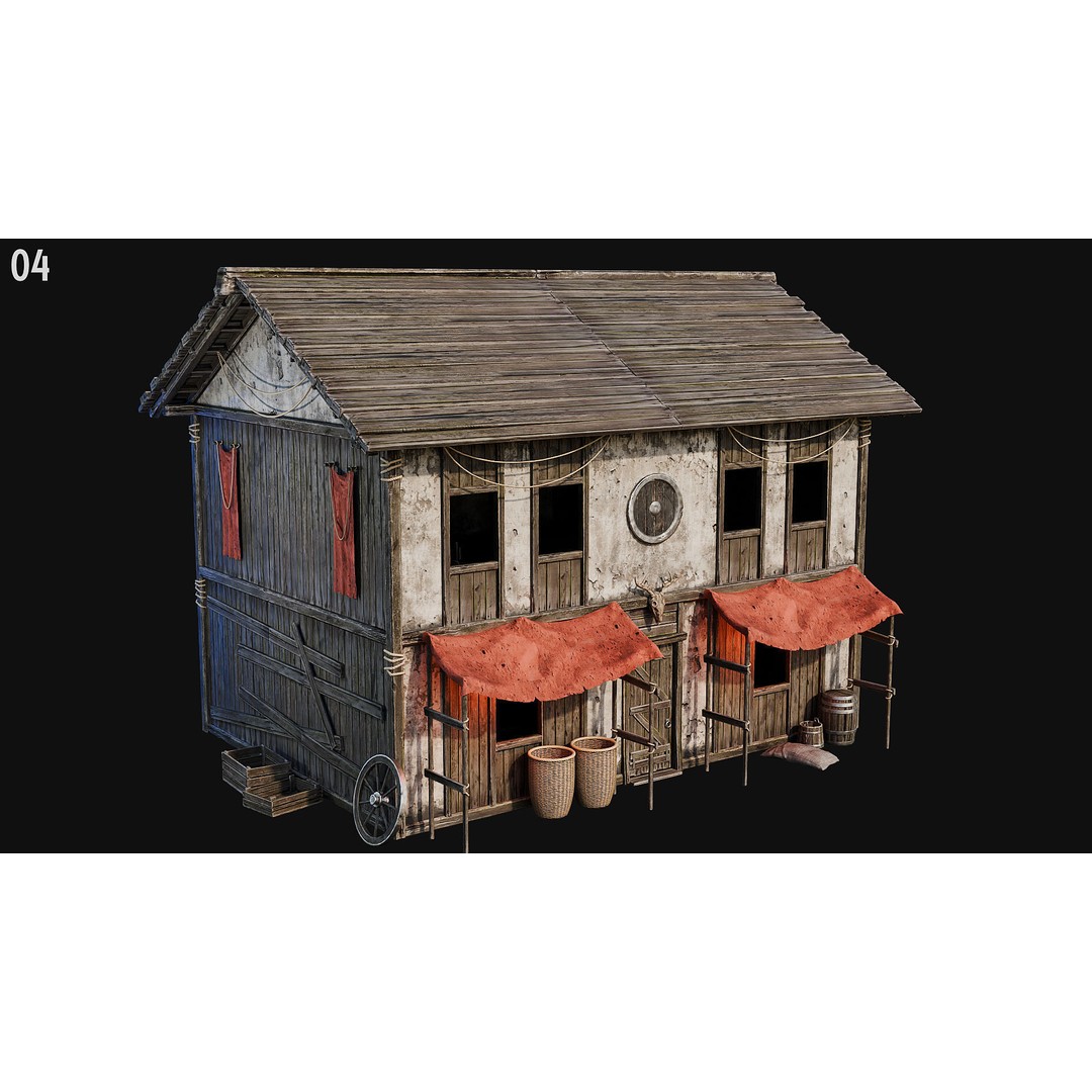 Medieval House 3D Model – Low Poly PBR Asset, FBX, OBJ, Blender - View 21