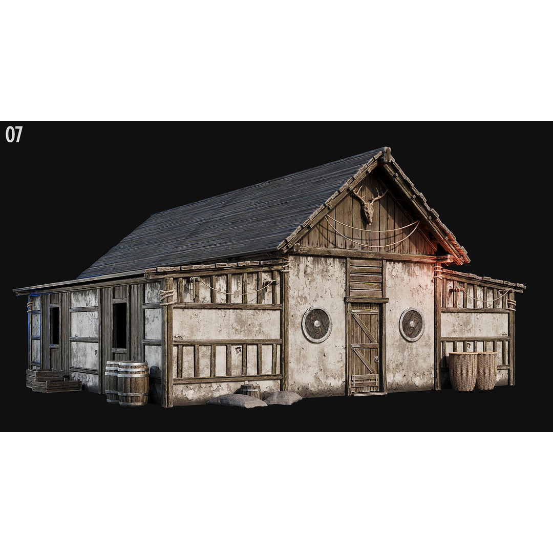 Medieval House 3D Model – Low Poly PBR Asset, FBX, OBJ, Blender - View 28