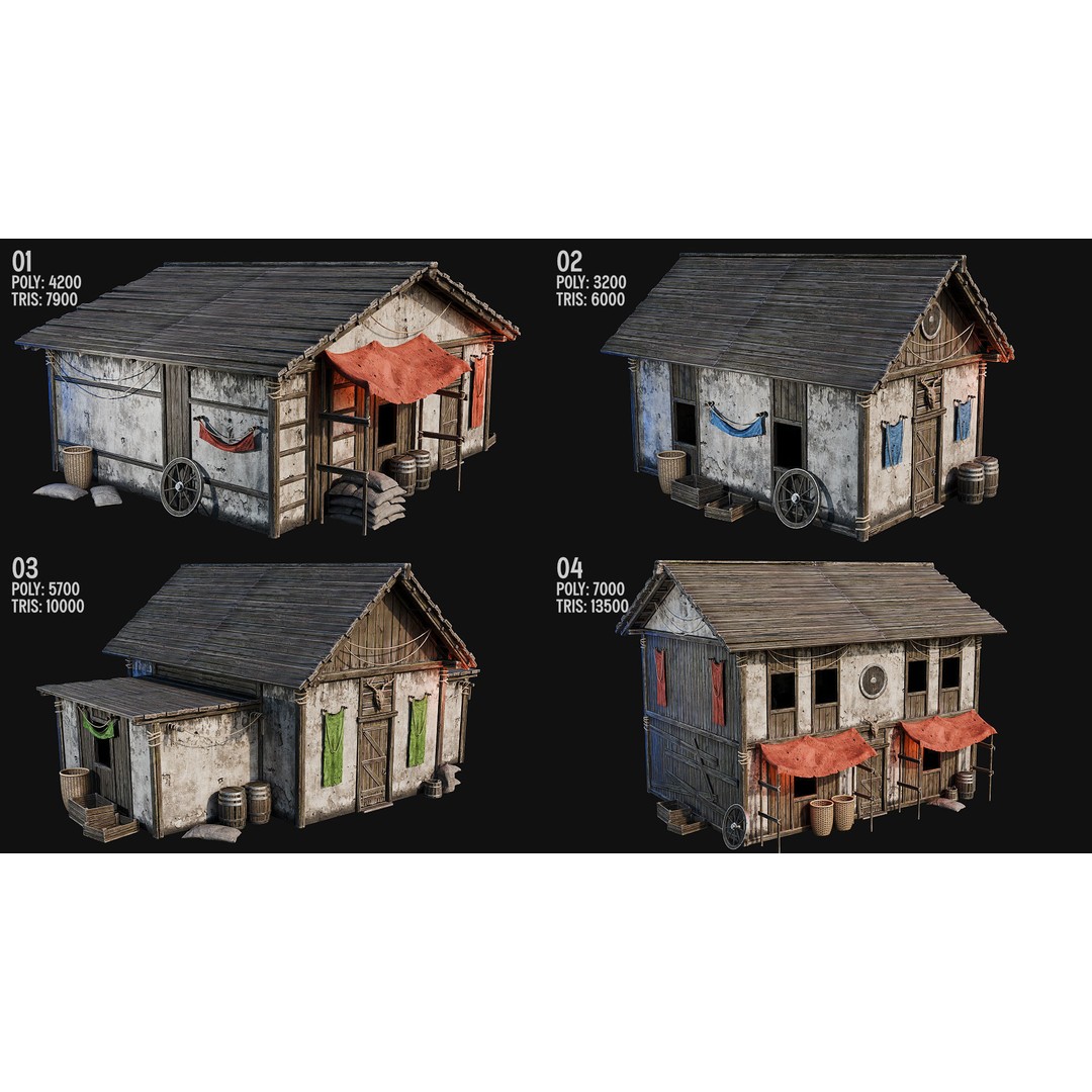 Medieval House 3D Model – Low Poly PBR Asset, FBX, OBJ, Blender - View 3